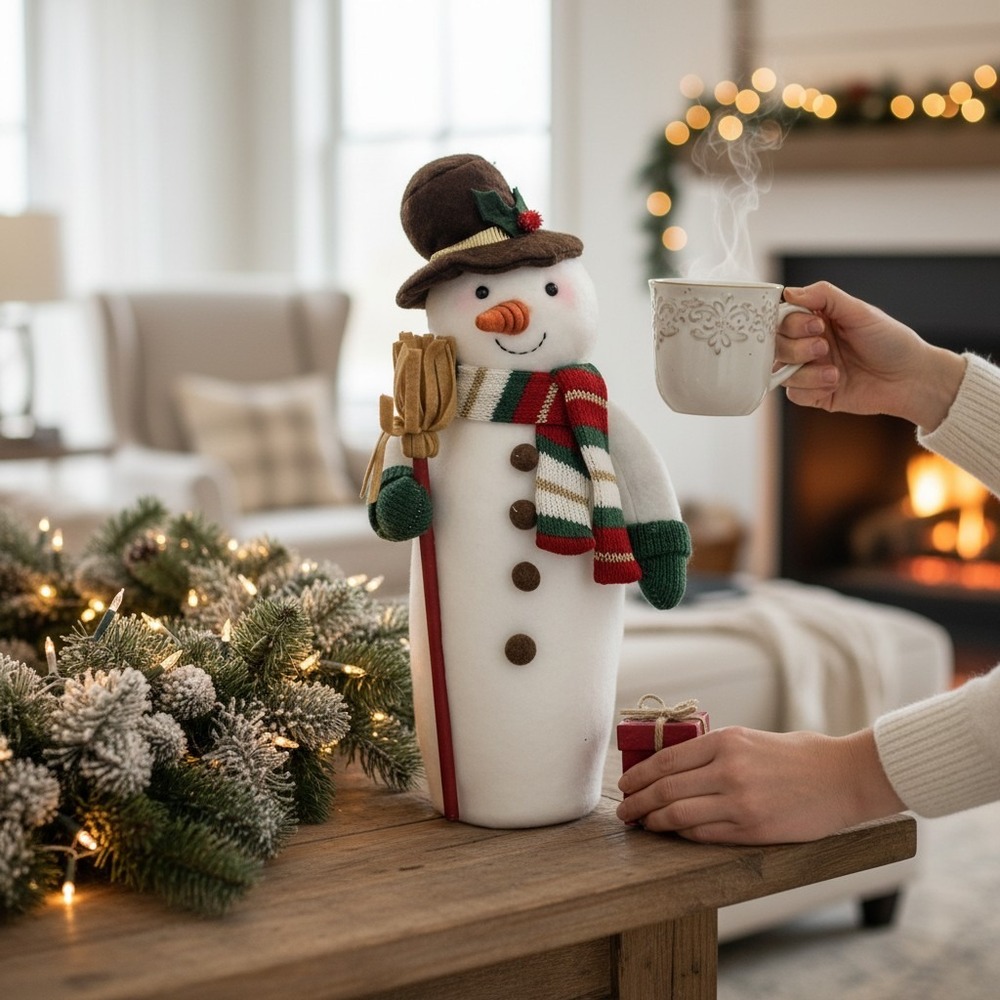 Wondershop Snowman Decor White NWT Holiday Figurine Broom Scarf